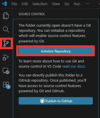 VS CodeでInitialize Repositoryボタンをクリックする画面